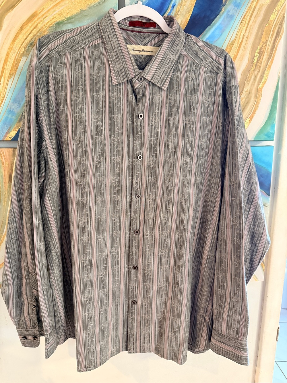Tommy Bahama Men's Gray Striped Button-Up Shirt XL